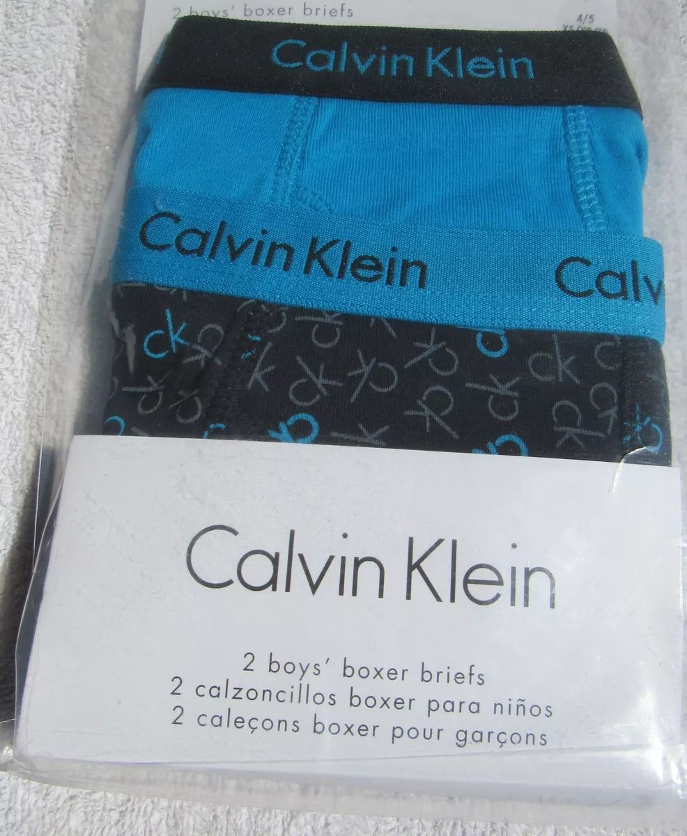 NWT CALVIN KLEIN Boys Extra SMALL 4 5 Cotton 2 pc BOXER BRIEF UNDERWEAR Blue Gra