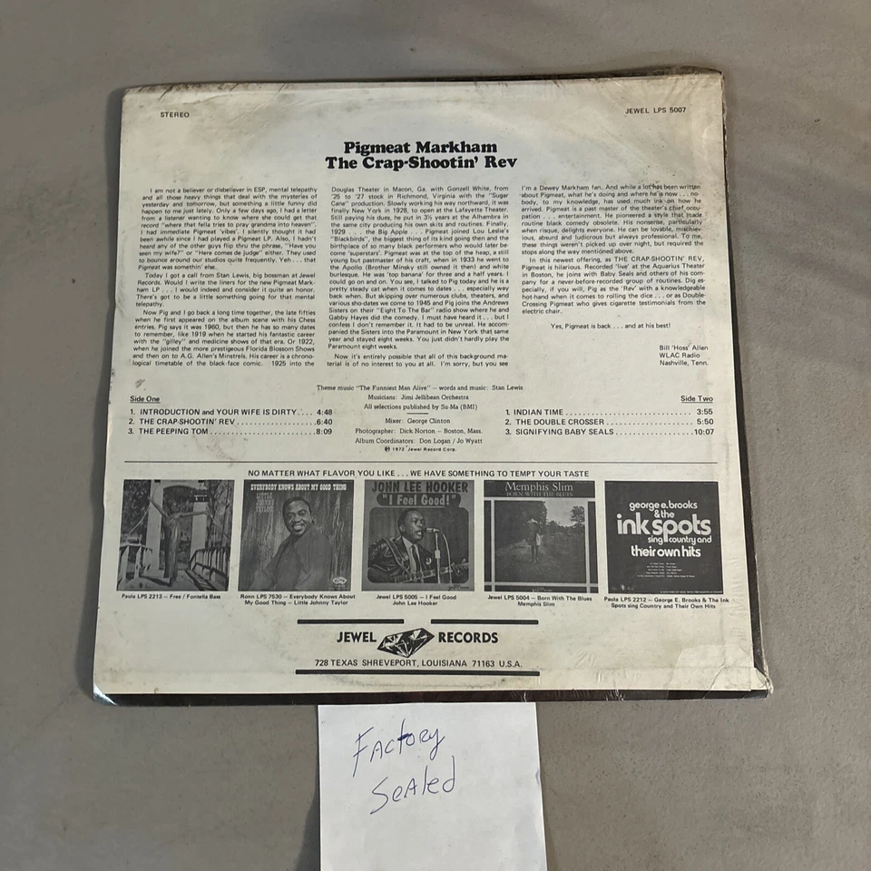 Pigmeat Markham – The Crap-Shootin' Rev 1972 NM Jewel Records – LPS 5007, Sealed - Image 2 of 4