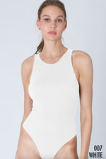 New High Neck Ribbed Soft and Stretchy Sleeveless Bodysuit in White One Size
