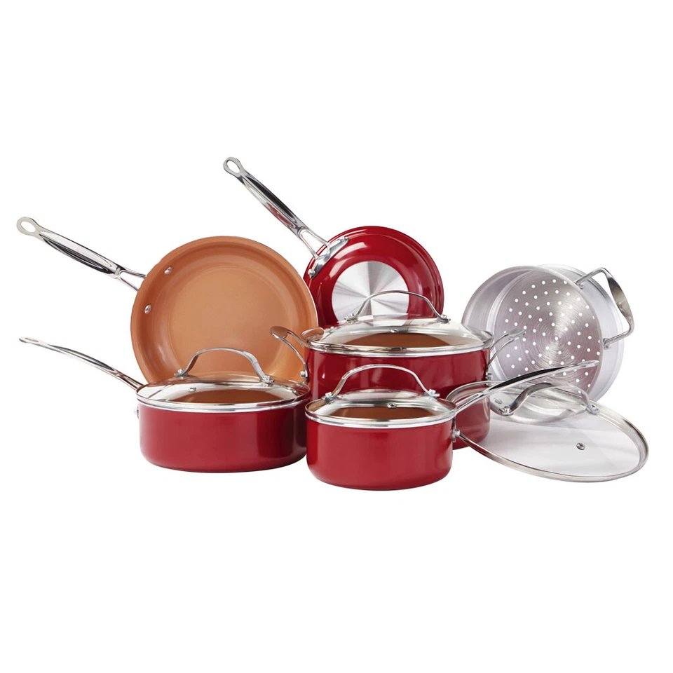 BulbHead (10824) Red Copper 10 PC Copper-Infused Ceramic Non-Stick Cookware Set - Image 2 of 4