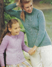 Ladies Girls Lace Sweater Knitting Pattern Raglan Sleeves DK (8ply)  26-40" 1451