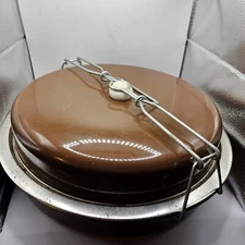 Two Tiered Cake Carrier Cupcakes Vintage Metal Brown With Handle MCM