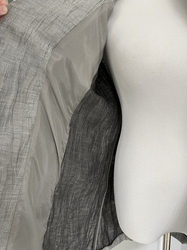 Eileen Fisher Gray Crinkled Linen 3/4 Sleeve Open Jacket Coat Pockets Italy M - Picture 5 of 8