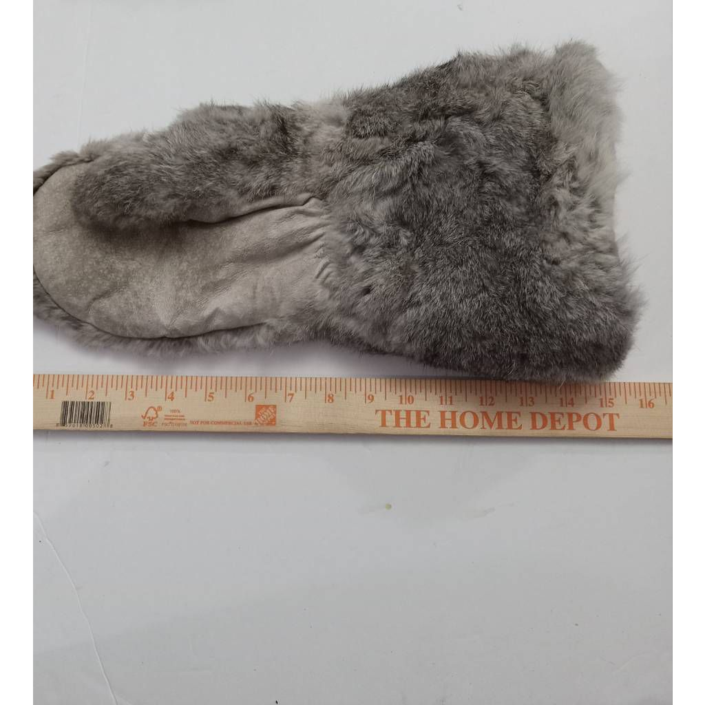 Real Fur Mittens Womens Gray Fleece Lined Medium 15" length eBay