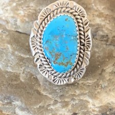 Blue Kingman Turquoise Southwestern Sterling Silver Ring Size 7 12955