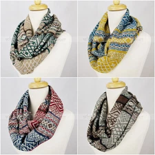 Pashmina Knit Infinity Winter Scarf Elastic Warm Geometric Pattern Circle Loop