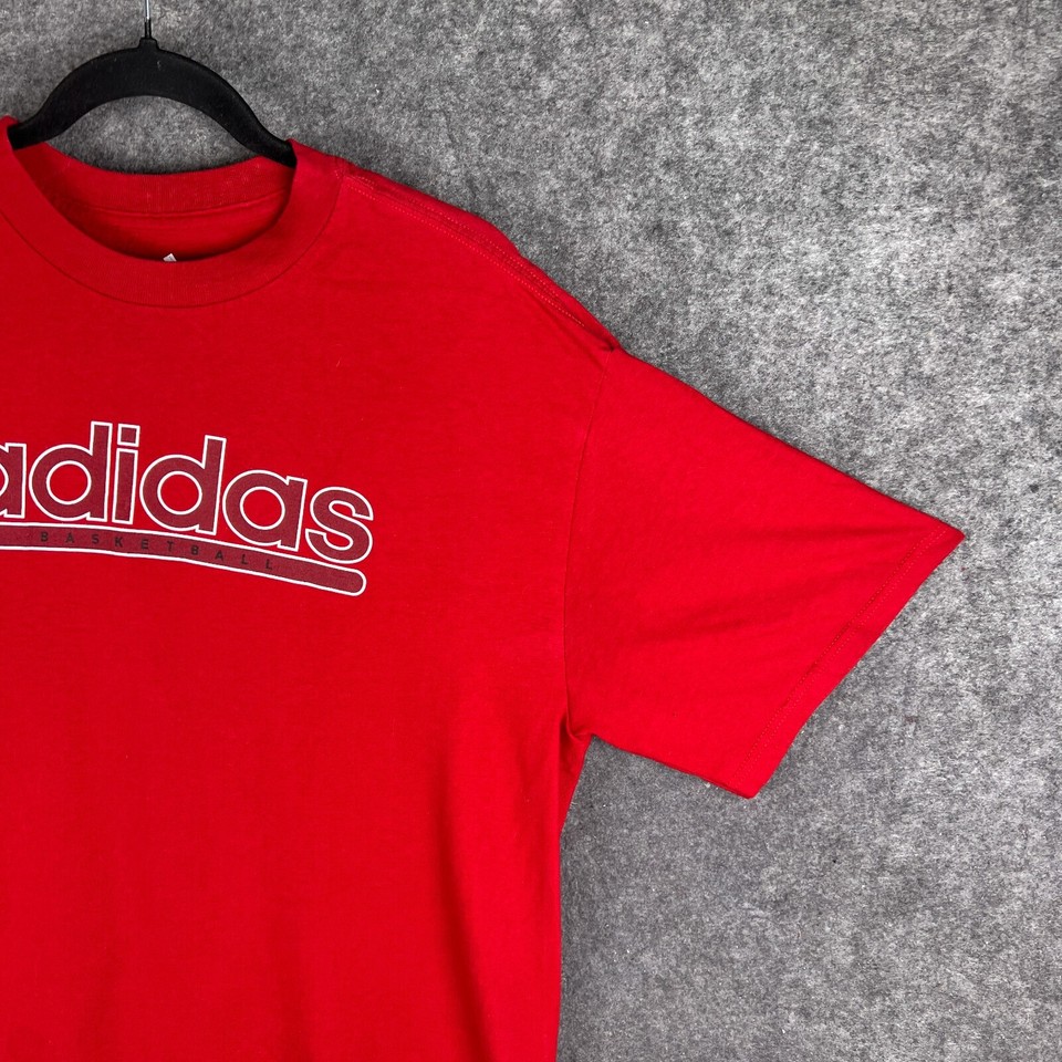 Adidas Shirt Mens Large Red Spell Out Logo Basketball Cotton Adult Tee