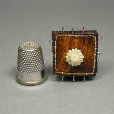 Vintage Replica Tiny Regency Pin Cushion Faux Rosewood Miniature Pincushion 