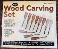 WOOD CARVING SET ~ 11 PIECE ~ HARDWOOD HANDLES ~ BRAND NEW IN BOX