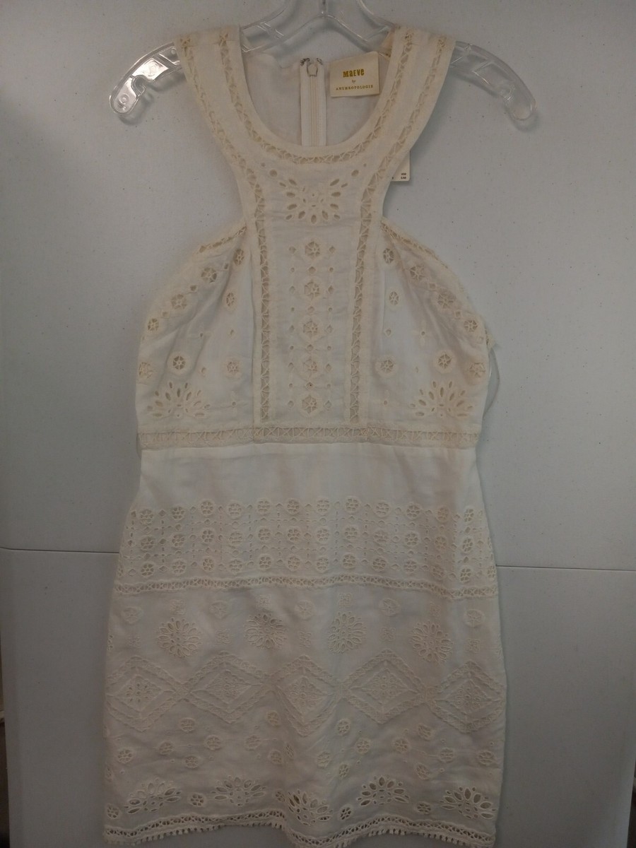 Maeve Anthropologie sz 6 White Lace High Neck Mini Dress NWT $270