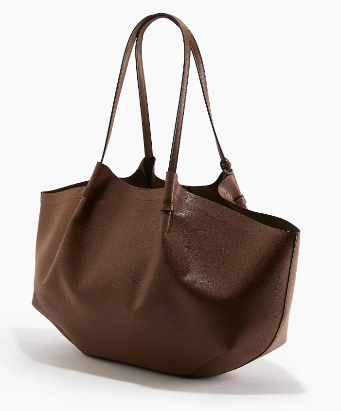 NWT 2025 Coated Slouchy Shopper Bag with Pouch Brown Tote Bag - H&M Original - Image 2 of 4