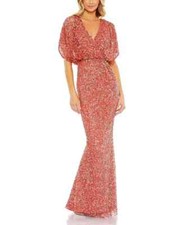 Mac Duggal Draped Sleeve V-Neck Gown in Paprika Size 18  NEW with tags