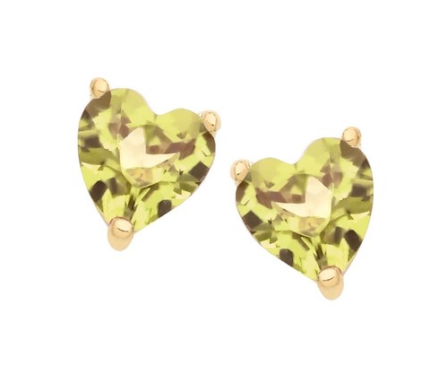 9ct Yellow Gold Natural Peridot Heart Solitaire Stud Earrings August Birthstone - Picture 3 of 8
