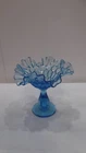 FENTON COLONIA BLUE 6” THUMBPRINT PEDESTA COMPOTE RUFFLED EDGE