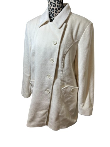 Calvin Klein Cream Ivory Women’s Peacoat Angora Wool Lined SZ 14 Double Button - Picture 2 of 9