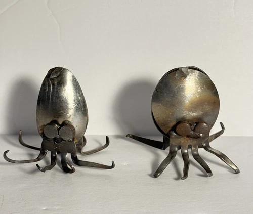 Scrap Metal Art Welded Decor Spoons Forks Small Octopus Pair Small App 2” X 3”