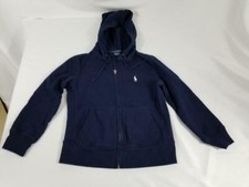 Kids Youth Ralph Lauren Sport Full Zip Sweatshirt Jacket Pony Hooded Blue Small