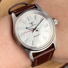 Tandorio 36mm Retro Watch Men Date 20ATM Dive NH35 White Dial Brown Leather Band
