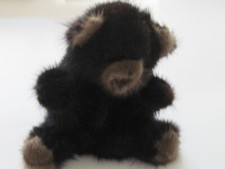 Vintage small mink plush teddy bear, dark brown  light brown, 6.5" tall