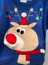 NWT Sz. 12 Mos. Blue Childs Sweatshirt Rudolph Red Nose Reindeer Antlers LIghts