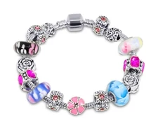 18K White Gold Plated Flower Crystal CZ Charm Bracelet Made with Swarovski