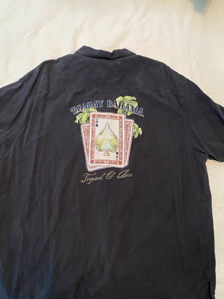 Tommy Bahama Hawaiian Shirt Mens XXL Black Silk Tropical O’ Aces Embroidered eBay