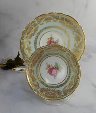 Paragon Double Warrant Gold Filigree Baby Blue Cabagge Rose Tea Cup & Saucer