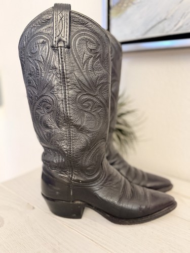 VTG Dan Post Milwaukee Leather Cowboy Boots Women Size 5.5 Pointed Toe Pull On - Image 1