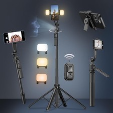 Auto Face Tracking Selfie Stick Tripod for iPhone with Light 360 silver