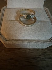 Emerald Cut Green Sapphire w/ Radiant Cut Diamonds Ring & Full Band Eternity Set