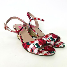 Betsey Johnson Retro Athena Wedge Sandals Red Gingham Floral Espadrille Size 10