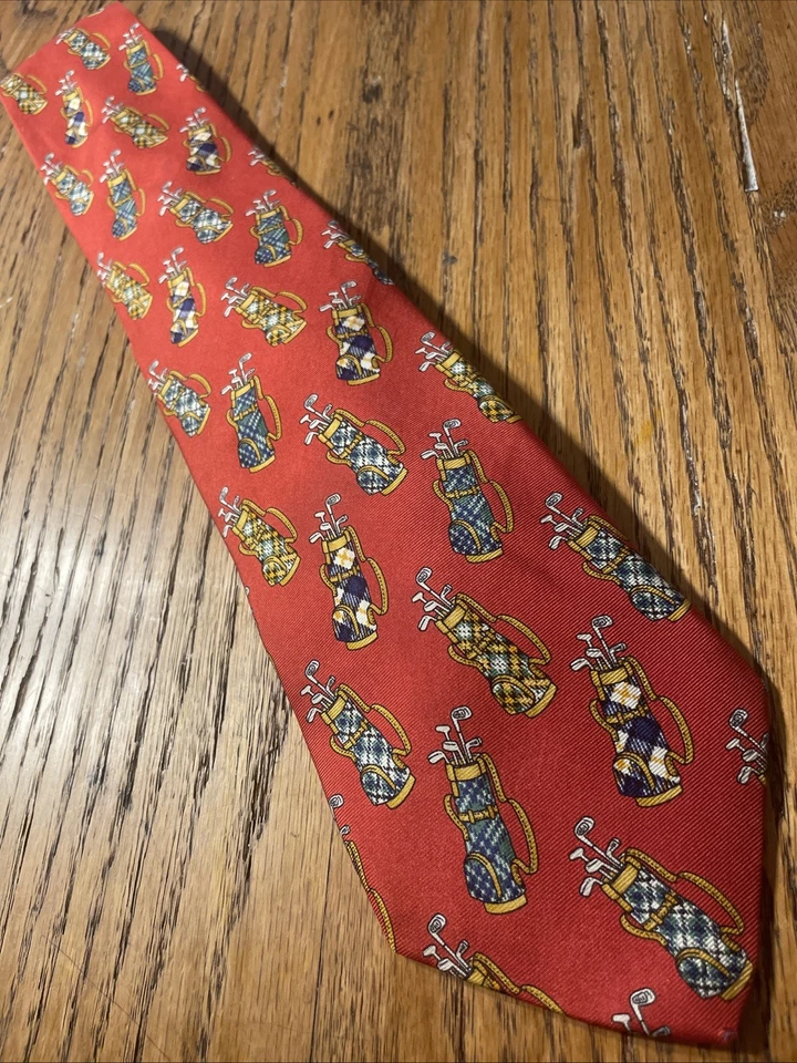 Corbata de seda vintage usada en excelente estado Dege & Skinner Savile Row tema golf hecha en Inglaterra Reino Unido Foto 2 de 4