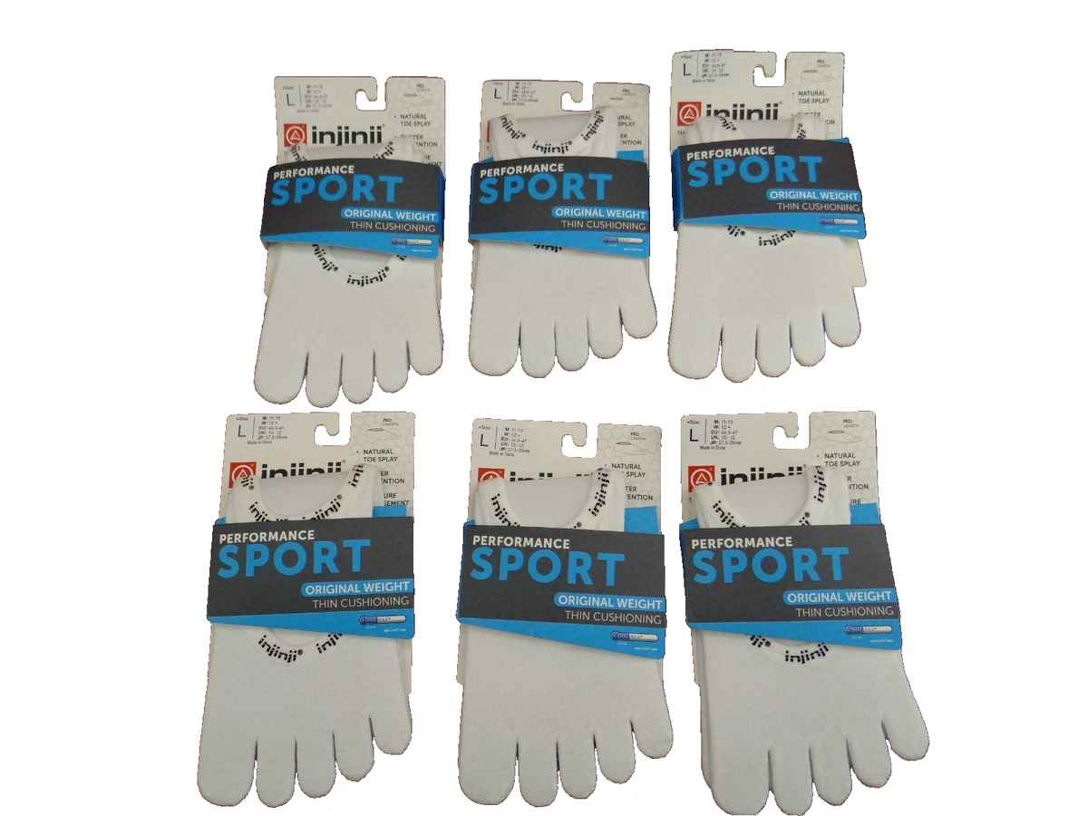 6 pares de calcetines de fitness injinji SPORT PED blancos Coolmax unisex talla L