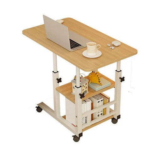 Mobile C Shaped End Table Side Table Adjustable Height with Wheels - Picture 2 of 14