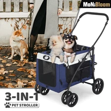 Foldable Pet Stroller 4 Wheel 3in1 Multifunction Travel Cage w/Removable Basket