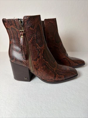 Sam Edelman Botas al Tobillo de Cuero Estampado de Serpiente Tacón Bloque Cremallera Lateral Mujeres 7 Carlysle - Imagen 1 de 4