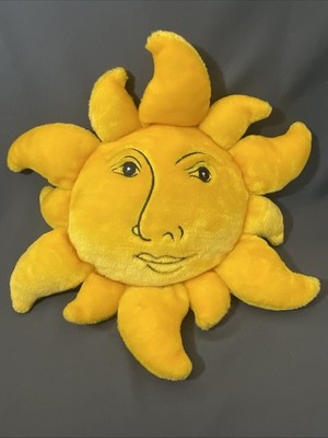 Vtg Celestial Sun Face Yellow Plush 19'' Salamander Graphix Decor Pillow 1990s