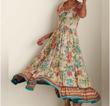 SOFT SURROUNDINGS Kara Tiered Floral Casual Maxi Dress Size PS