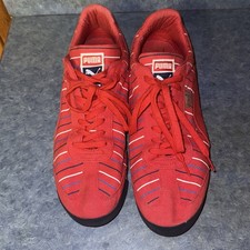 Zapatillas deportivas de gamuza para hombre Puma Roma limpias rojas blancas azules a rayas para hombre talla 13 EE. UU.