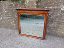 Massive Antique Edwardian Over Mantel Mirror with Marquetry Inlay  Brass Detail