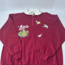 Vintage Morning Sun Bird Graphic 1/4 Zip Sweatshirt Maroon Womens Size Large