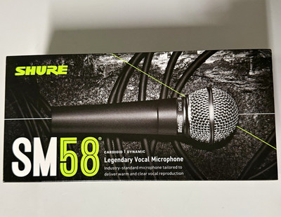 Shure SM58 LC Dynamic Cardioid Vocal Microphone Black w/ Mic Clip, Zipper Pouch