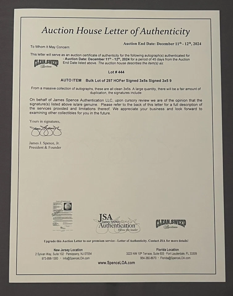 LOT OF 10 Dick Williams Signed Index Cards JSA LOA - Image 2 of 2