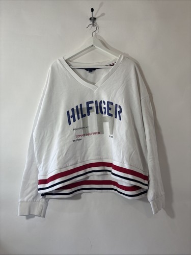 Tommy Hilfiger Womens Cropped Pullover Graphic Sweatshirt V Neck Size XXL