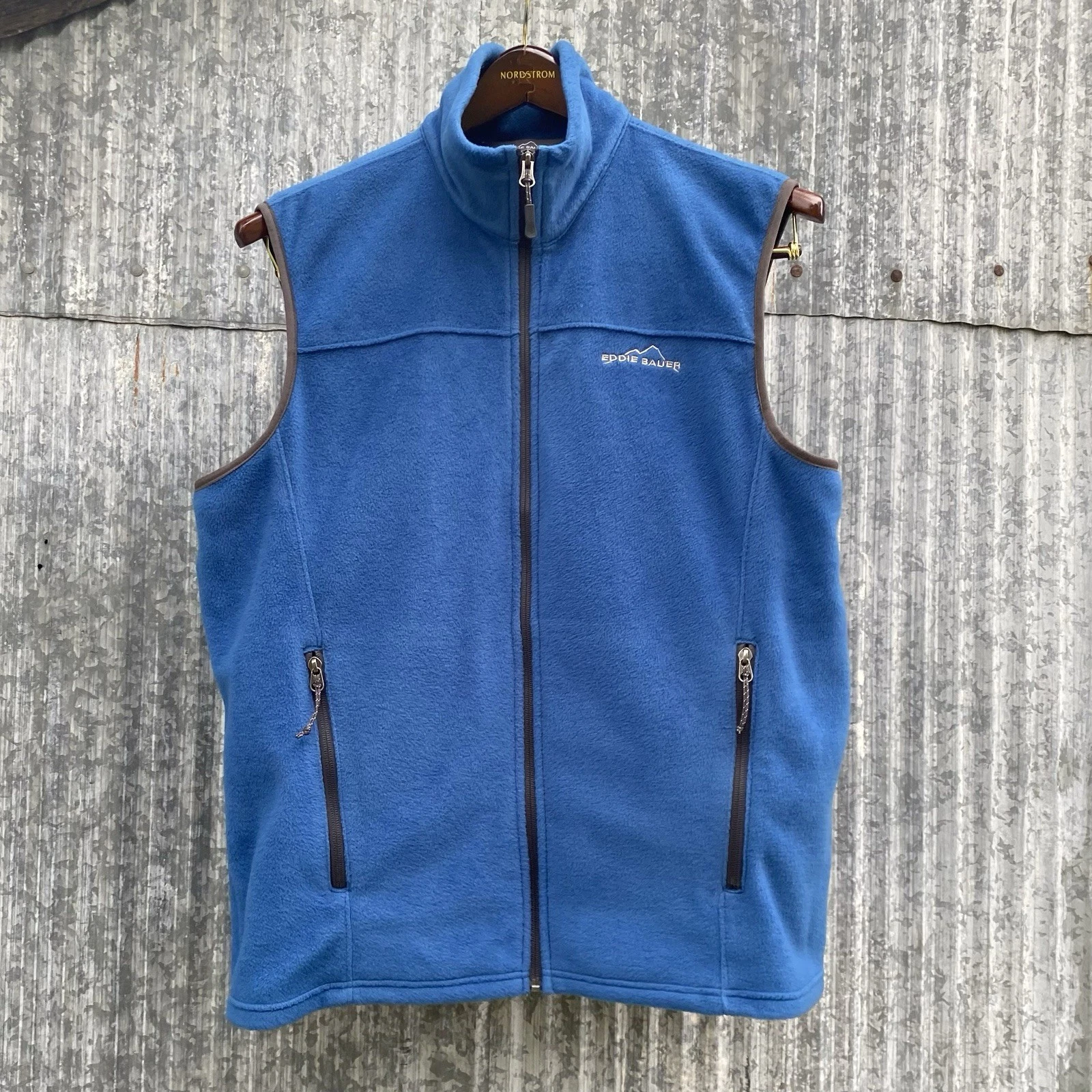 Eddie Bauer Vest Mens L Fleece Blue Full Zip Sleeveless Outdoor Zip Pockets