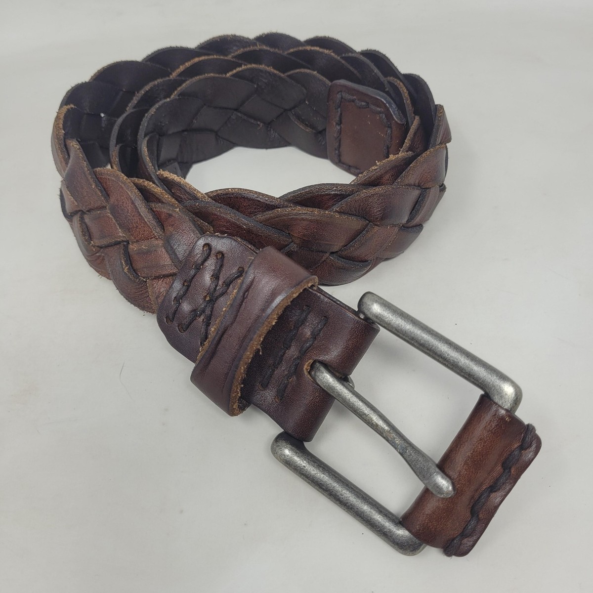 Hollister Brown Leather Belt 32 Braided Woven Rugged Rustic  display picture 1