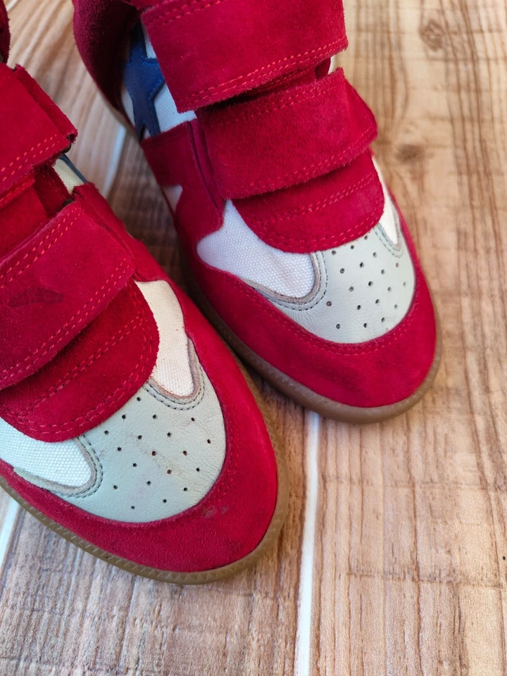 Tênis Isabel Marant vermelho/branco Bekett camurça cano alto UE 38 EUA 7.5 - Imagem 3 de 4