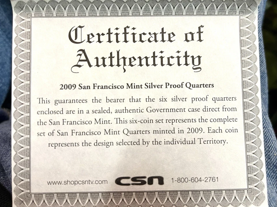 2009 S SILVER PROOF State TERRITORIES Quarter Set    Box and COA 6 Coins US Mint - Image 4 of 4