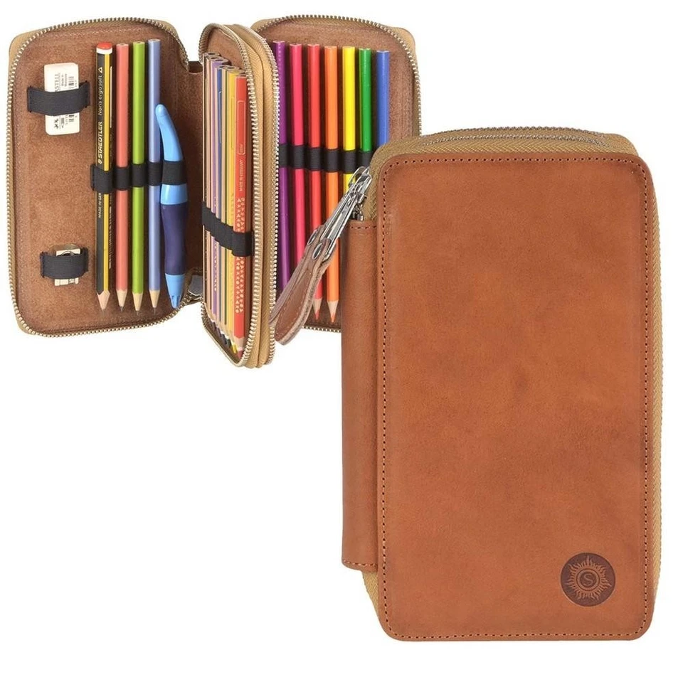 Sonnenleder Schüleretui Stifteetui Federtasche Leder Bosse Stiftetui natur braun