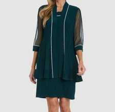 R&M Richards Women's Green Rhinestone-Trim 2-Pc Jacket Sheath Dress Set Size 12